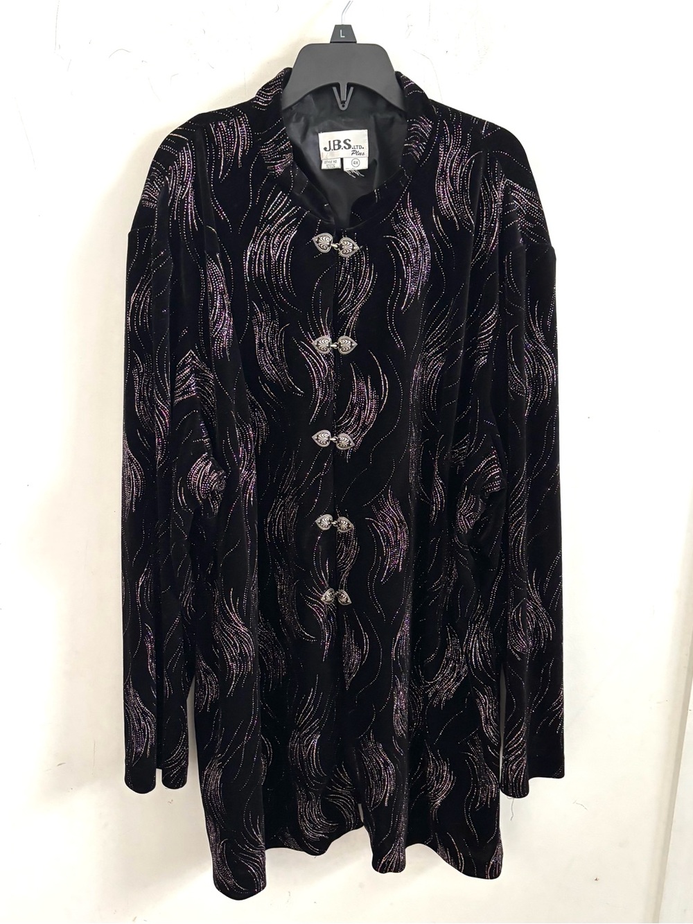 VTG JBS Ltd Plus Black Velvet Tunic Jacket 4X Whimsigoth Silver Glitter Goth